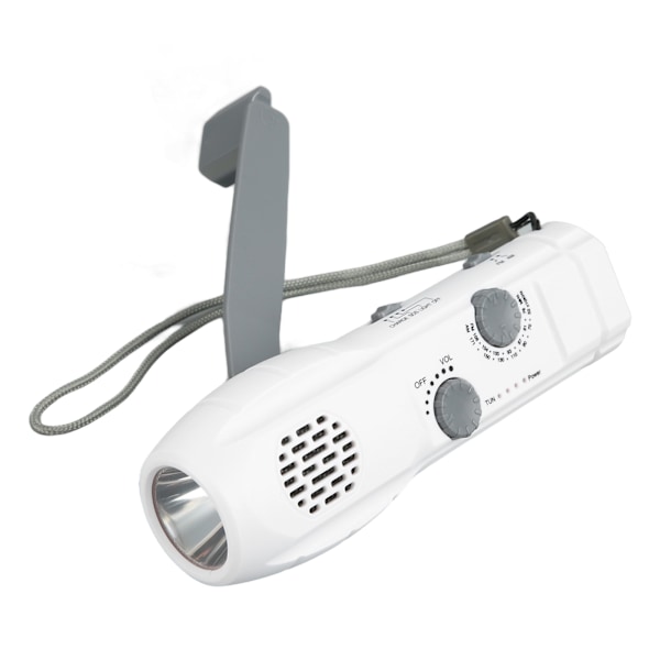 Nödradio med ficklampa, AM FM USB-laddning SOS-larm 1200mAh Liten LED-vevradio för utomhuscamping Vandring Vit