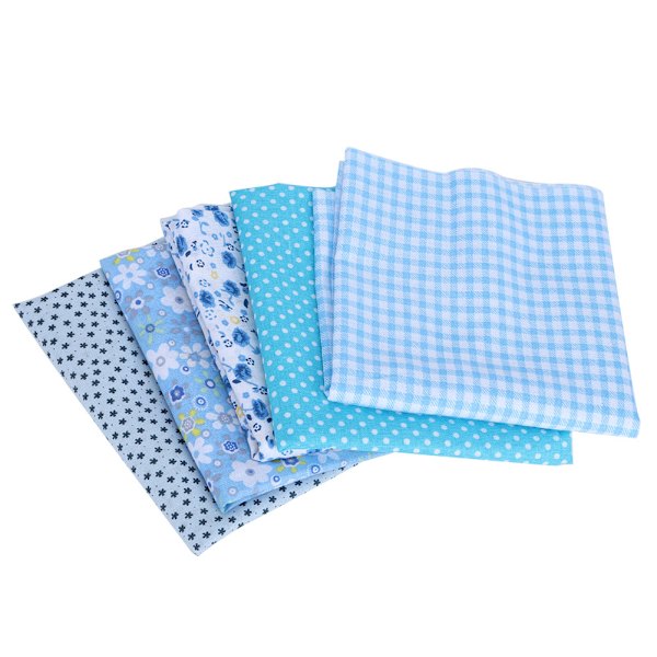 5 st/set DIY tryckt bomullstyg hantverk quiltning sömnadstyger kit 50x50cm blå