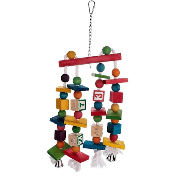 Knutar Block Tuggleksaker för Fåglar med Klockor Hängande Papegojleksaker 44,5 cm x 16,5 cm