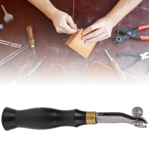 Ebenholtshandtag Justerbar Kantveck i rostfritt stål Läder Craft Press Hand DIY Tool (1,2 mm)