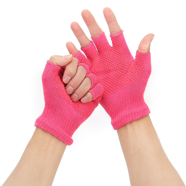 1 par kvinner med halvfinger pustende sportshansker med halvfinger for gym yoga fitness(rosa)