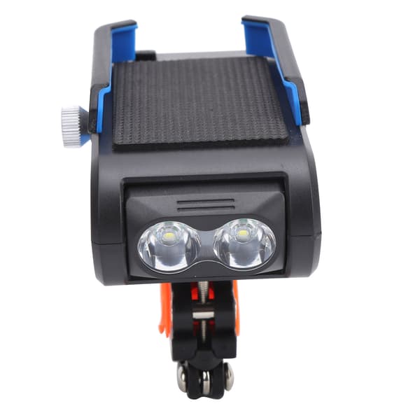 Multifunksjonell sykkelhodelykt USB-lading med horn, telefonholder, powerbank, frontlys, blå 4000mAh