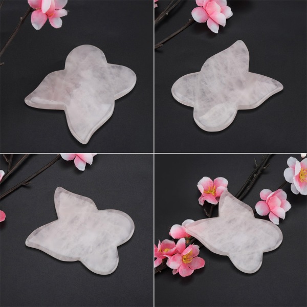 Naturlig Rose Quartz Crystal Healing Massasje Stone Scraping Plate