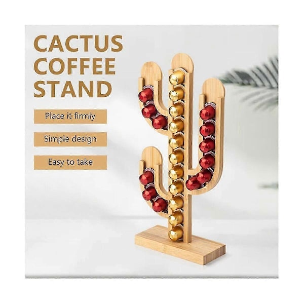 Bambus Roterende Kapsel Kaffe Opbevaringsstativ Kaffekapsel Display Stand Kapselholder Kaktus Kop