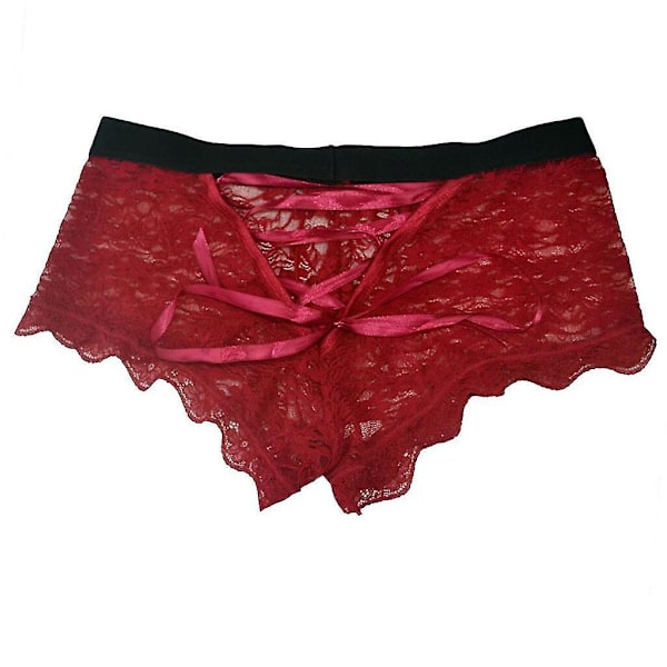 Herrunderkläder i spets, transparent mesh, lågt midja, boxerkalsonger, XL, röd