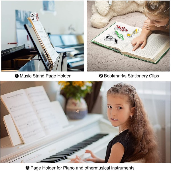 Nuottiliittimet – 20 muovisen musiikin paperiliitinpidikkeen set kirjoille, korteille ja muistikirjoille