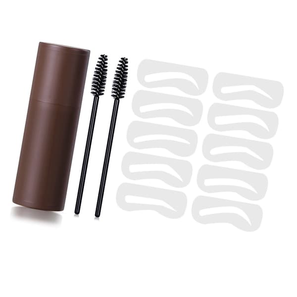Ögonbrynsstämpelkit 10 schabloner 2 borstar Ögonbrynsmakeup-puder för hårfäste Ansiktskontur Brun