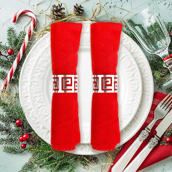 Silverfärgade Servettringar Set - 12 st, Elegant Borddekoration för Bröllop, Fest, Födelsedag och Familjesammankomster