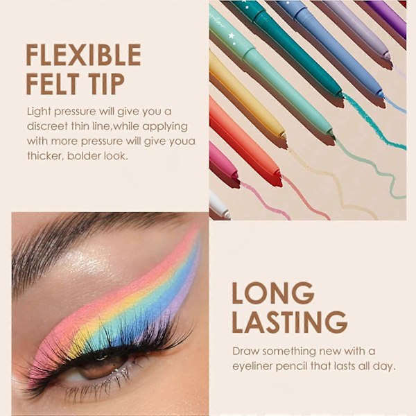 12 Färger Matt Eyeliner Set, Färgglad Regnbåge Neon Eyeliner Penna, Mjuk, Vattentät, Kladdfri, Långvarig Gel Eyeliner