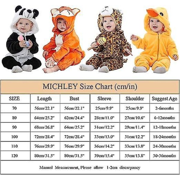 Hetteflanellbaby-bodyer med tegneseriedyrdesign for gutter og jenter (leopard, størrelse 90)