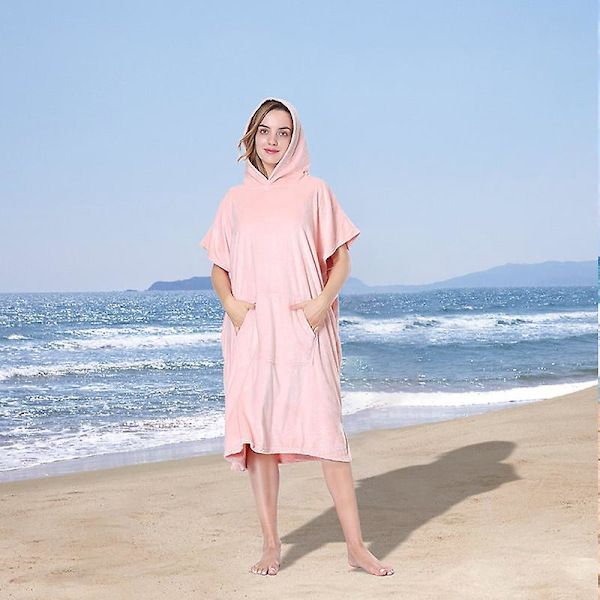 Rosa bomullshandduk med huva för barn med fickor - perfekt för simning, semester, strand, surfing och bad