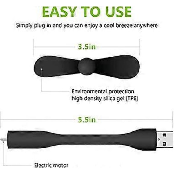 2 stk. Bærbar USB-vifte, 360° Justerbar USB-vifte, Stille Vifte, Bærbar Oppladbar USB-lommevifte