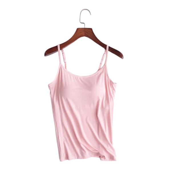 Slim Fit 3XL Light Pink Camisole Tank Top with Built-In Bra for Women