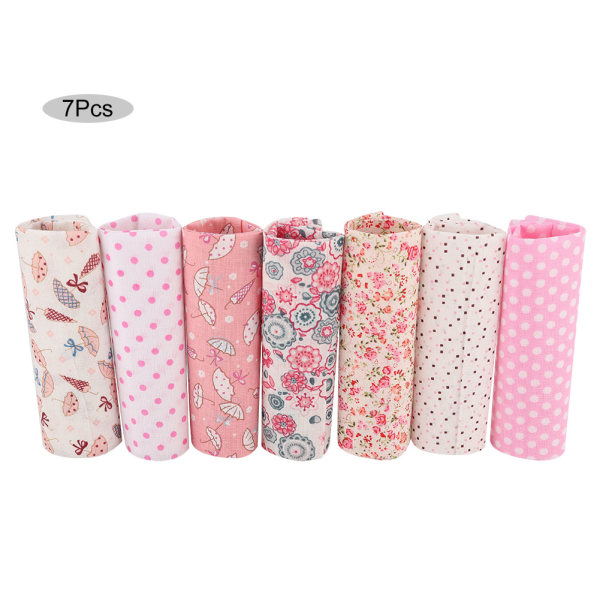 7pcs Pink Flowers Cotton Fabric Squares Quilting Sewing Precut DIY for Craft Patchwork(L)