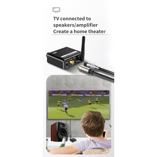 3-i-1 koaksial fiberoptisk Bluetooth 5.0-mottaker digital til analog 3,5 mm lydkonverter