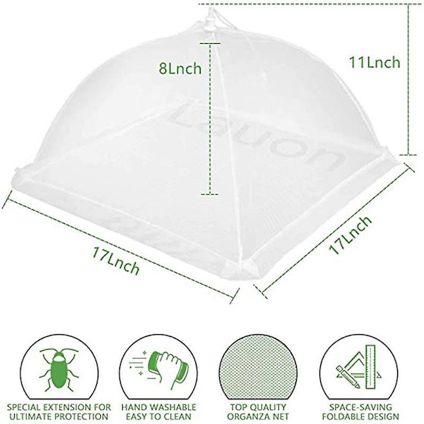 (6-pakning) Store og høye 17x17 Pop-Up Mesh Matbeskyttere Telt Paraply for utendørs bruk, Skjermtelt, Fester Piknik, Grillmat, Gjenbrukbar og Sammenleggbar Mat T