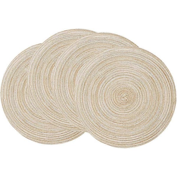 Pyöreät punotut tabletit, 4 kpl, pyöreät pöytätabletit ruokapöytiin, 38 cm (beige, 4)