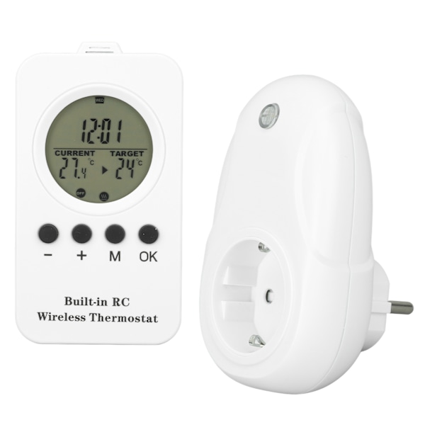 Trådløs stikkontakt termostat LCD fjernbetjening digital display temperaturregulator med temp sensor EU stik 220V