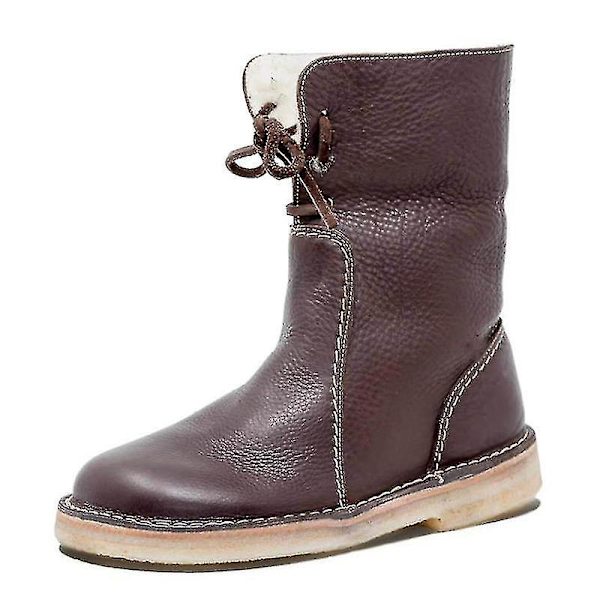 Blå snöboots för kvinnor med fleecefoder, snörning och låg klack, vinterskor