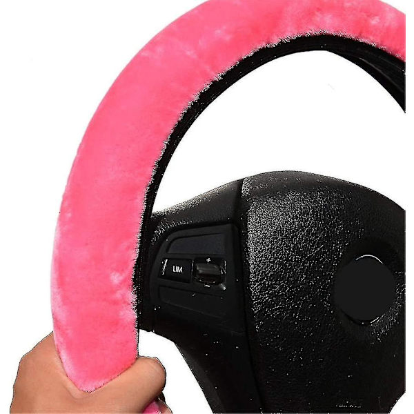 Vintervarmt plyschbiltillbehörset, rosa rattmuff, handbromsskydd, växelspakskydd