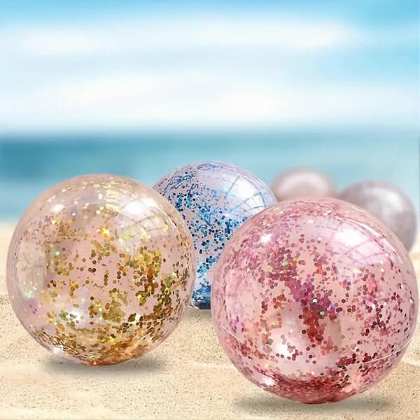 Large Inflatable Ball - Glittering Durable for Water and Sand Blue Blue Small