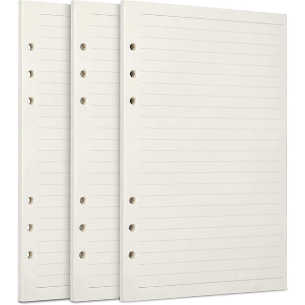 A5 Refillpapper, 3 Förpackningar 100GSM Tjockt Påfyllningsbart Papper 6 Håls Fyllnadsinsatser Löst Blad Papper 135 Ark (270 Sidor) för 6 Rings Pärm Journal Anteckningsbok