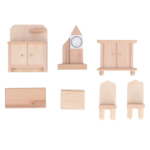 1:12 Pieni nukkekoti Puinen huonekalu Kohtaussetti Miniatyyri Puinen tarvikkeet Pöytä Tuoli KaappiKeittiö Sarja