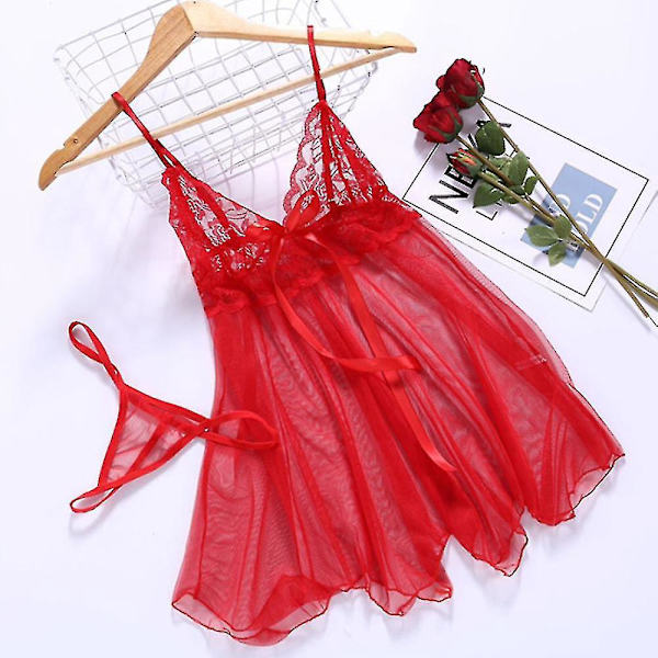 Genomskinlig vinröd genomskinlig underkläder babydoll nattlinne 4XL