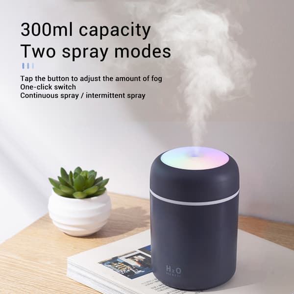 300ML Mini USB Luftfukter med Nattlys Tåkeluftfukter for Rom Kontorbord