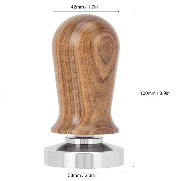 Kaffe Tamper i Træ med Flade Bund i Rustfrit Stål (58mm)