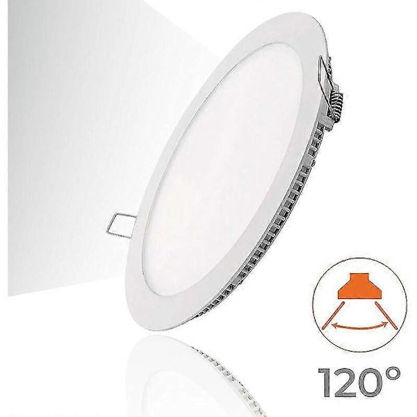 Sæt med 1 LED forsænket downlight rund flad 1800 lumen. Driver inkluderet (170mm, 12w, 3500k, Varm Hvid).