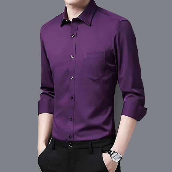 Miehet Slim Fit Violetti Pitkähihainen Napitettu Pukeutumispaita