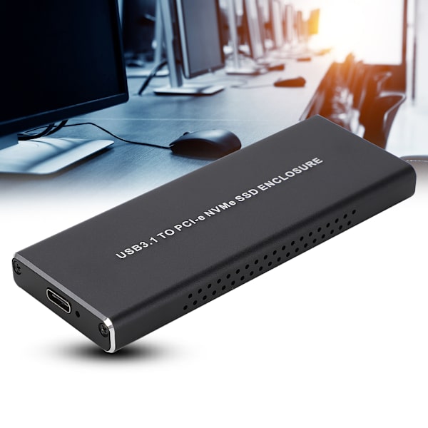 M.2 NVME til USB3.1 bærbar metall harddiskboks M2 SSD PCIE til TypE C SSD-kabinett svart