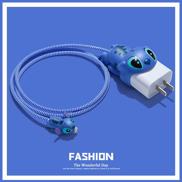 Mobillader Protector Cartoon Plastic Anti Breaking Data Kabel Beskyttelseshylse for IPhone 12 13 Blue
