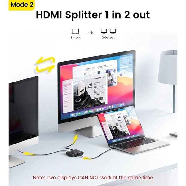 2-indgangs 1-udgangs HDMI-switch - 4K60p-konverter, HDMI 1 til 2-splitter, tovejs HD-switch