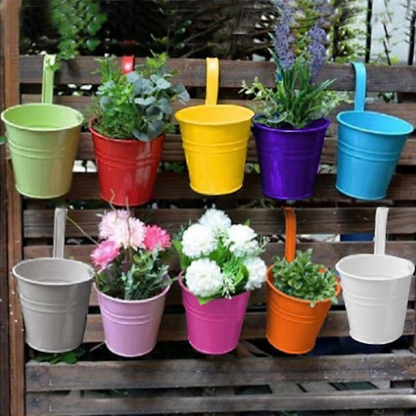 Sæt med 10 hængende potter, plantepotter, blomsterpotter, planteholdere med kroge, balkonvægdekoration