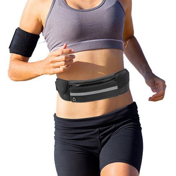 Fanny Pack Vanntett Refleksstripe Design Svart Sports Midjebelte med Hodetelefonhull