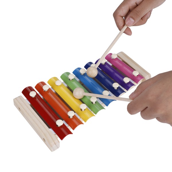 Wood Pine Xylophone 8-Noter 3 mm fargerik aluminiumsplate Perkusjon Toddle Kid Musical Toy