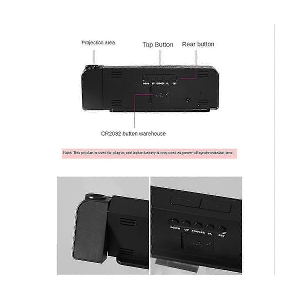 180° Roterende Projektions Vækkeur 12/24H LED Digitalt Ur USB Opladning Loftprojektor Vækkeur Cl