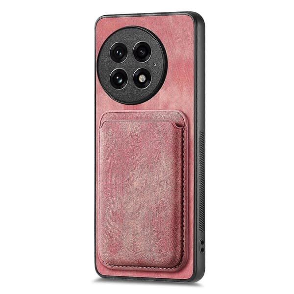 Deksler for OnePlus 13 Kompatibelt med MagSafe Lær Bakside med Avtakbar Kortholder Pink