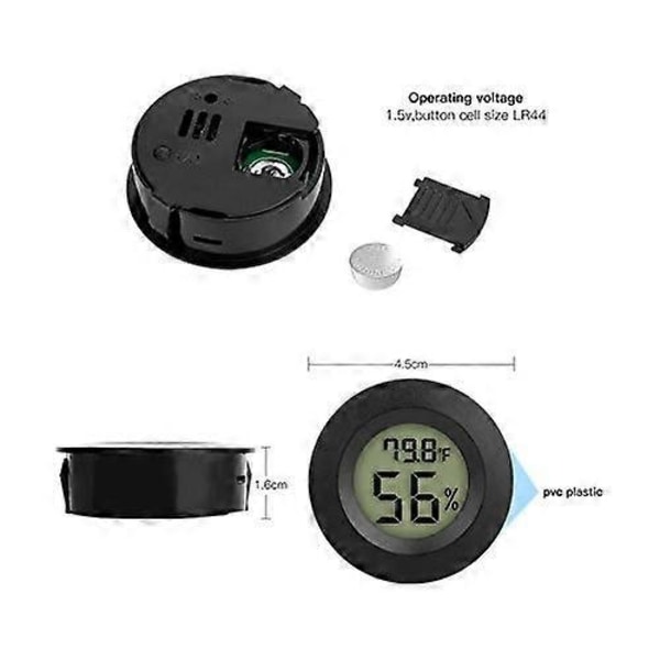 2 Pak Mini Termometer Hygrometer Køleskab Fryser Elektronisk Hygrometer Indbygget Rumtermometer Temperatur Fugtighedsdetektor Sort