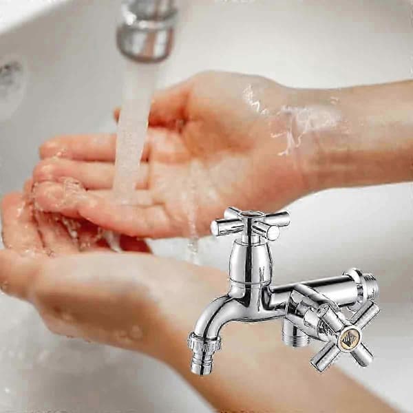 G1/2 Water Tap with Cross Handle and Double Spouts for Washing Machine
