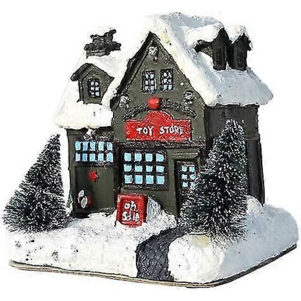 Juledekorationer Sne Hus Vinterlandsby Med LED Lys, AAA Batteridrevet Julelandskabsdekoration Ornament 1 stk. sort