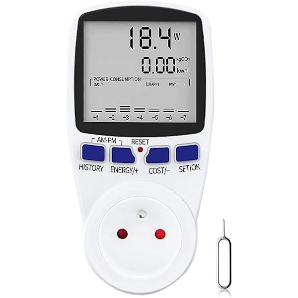 Wattmätare, Digital Energimätare Uttag, Strömförbrukningsmätning, Energiförbrukningsuttag med 7 Lägen och LCD-Display, Wattmätaruttag, 16A O