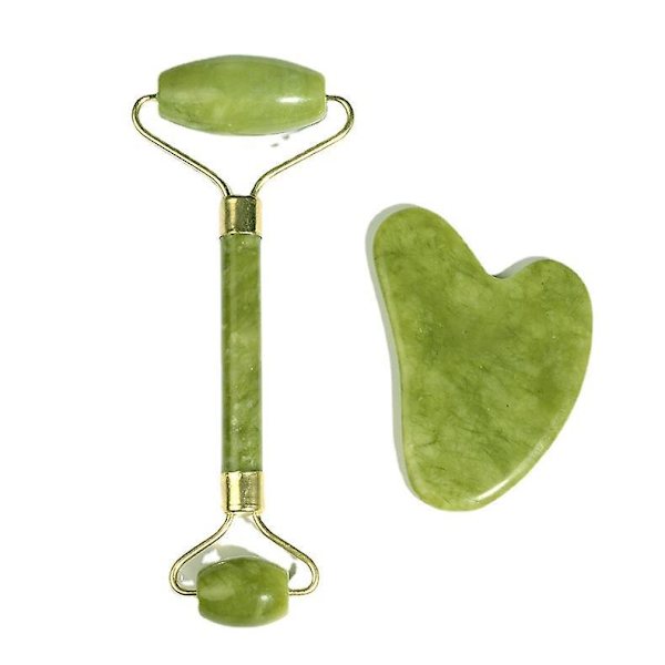 Gua Sha Jade Roller Ansigts- og Halsmassager - Lindrer Huden, Reducerer Hævelse og Forbedrer Glød