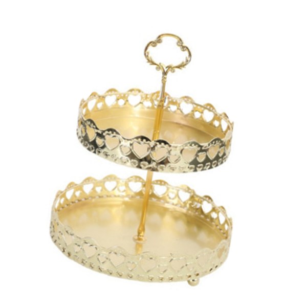Dobbelt lag kagefad dekorativ kobber guld kiks dessert display plade til bryllup udhulet kærlighed hjerte