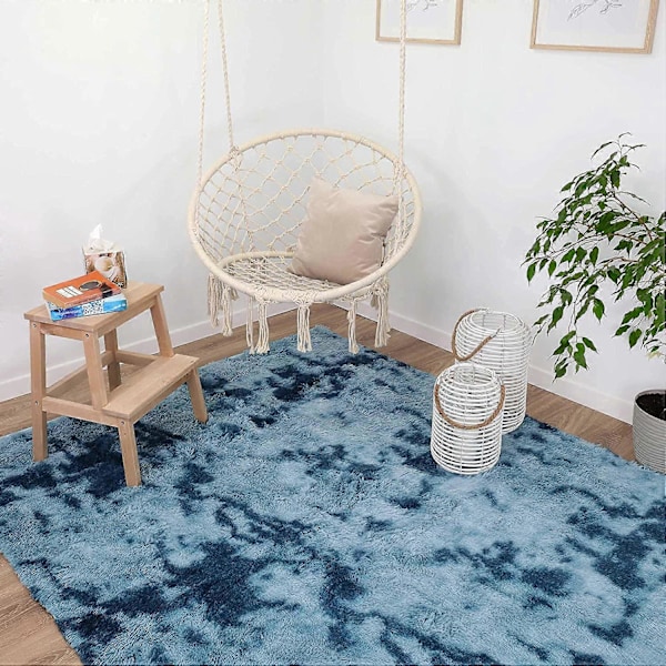 Hög lugg vardagsrumsmatta lång lugg 100 x 160 cm - vardagsrumsmatta sovrum sängmatta Mjuk och fluffig utomhusmatta turkost mönster