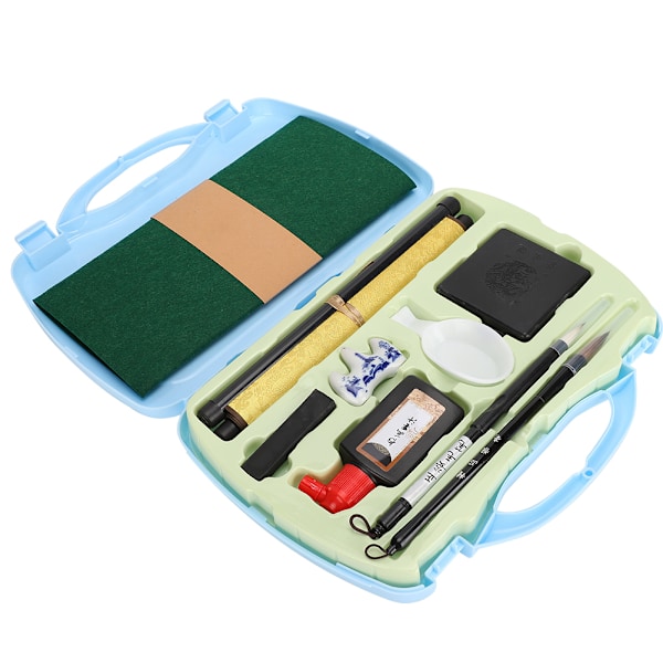 Student Calligraphy Practice Tool Set Writing Brush Ink Stick Writing Cloth (Blue)
