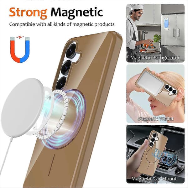Magnetic Phone Case with MagSafe Compatibility, TPU Cover for Galaxy S25 FE, Includes Lanyard Gold