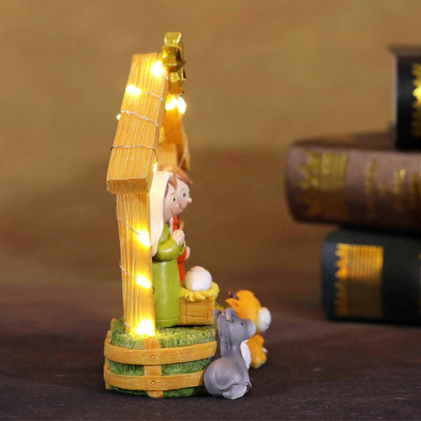 LED Julekrybbe Figur Resin Juledekoration til Indendørs Kaminhylde-